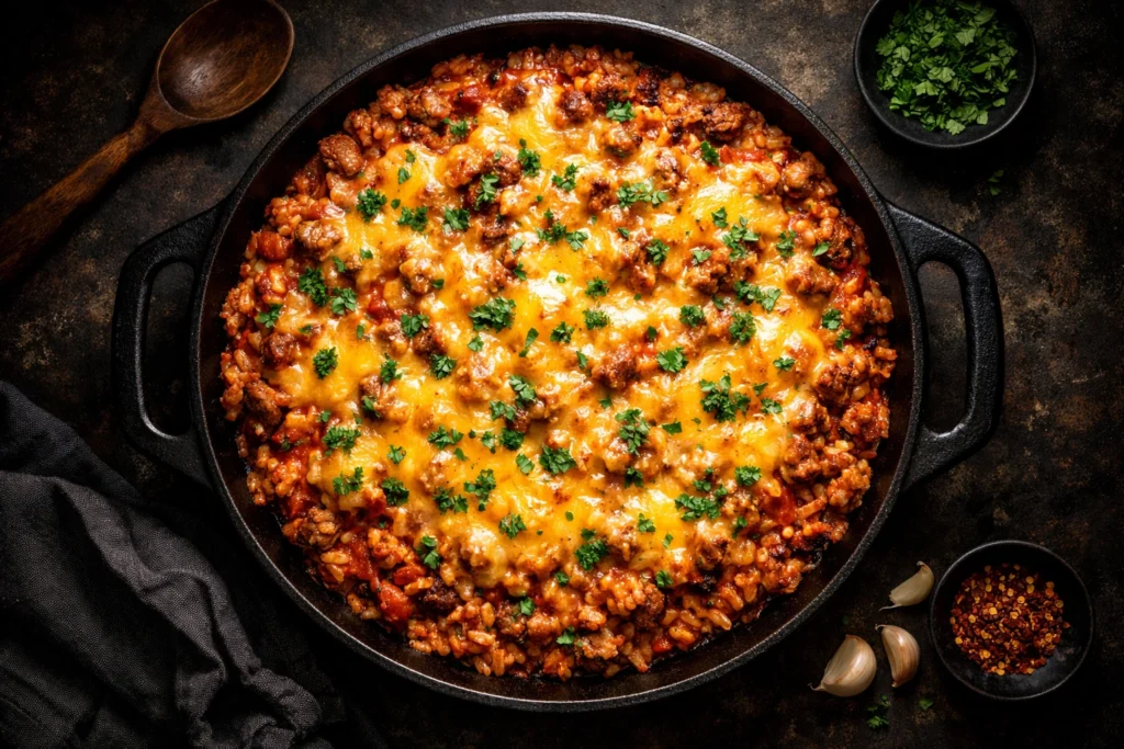 3. Hearty Ground Beef and Rice Skillet Dinner the Whole Family Will Devour