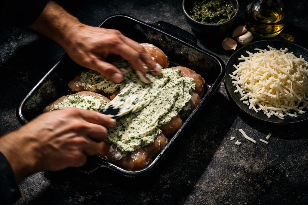 How to Make Cream Cheese Pesto Baked Chicken Breasts Step by Step