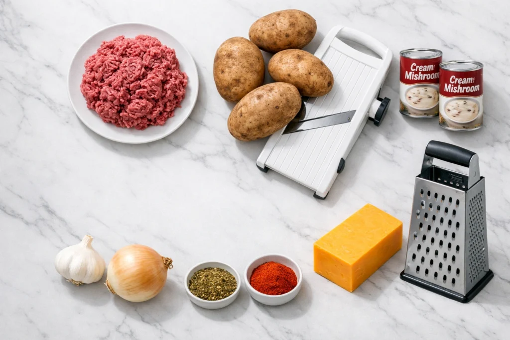 Ingredients You Need for Easy Ground Beef and Potato Casserole