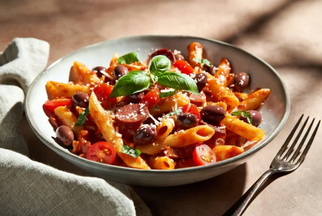 Pepperoni and Olive Penne: Bold Mediterranean Flavor