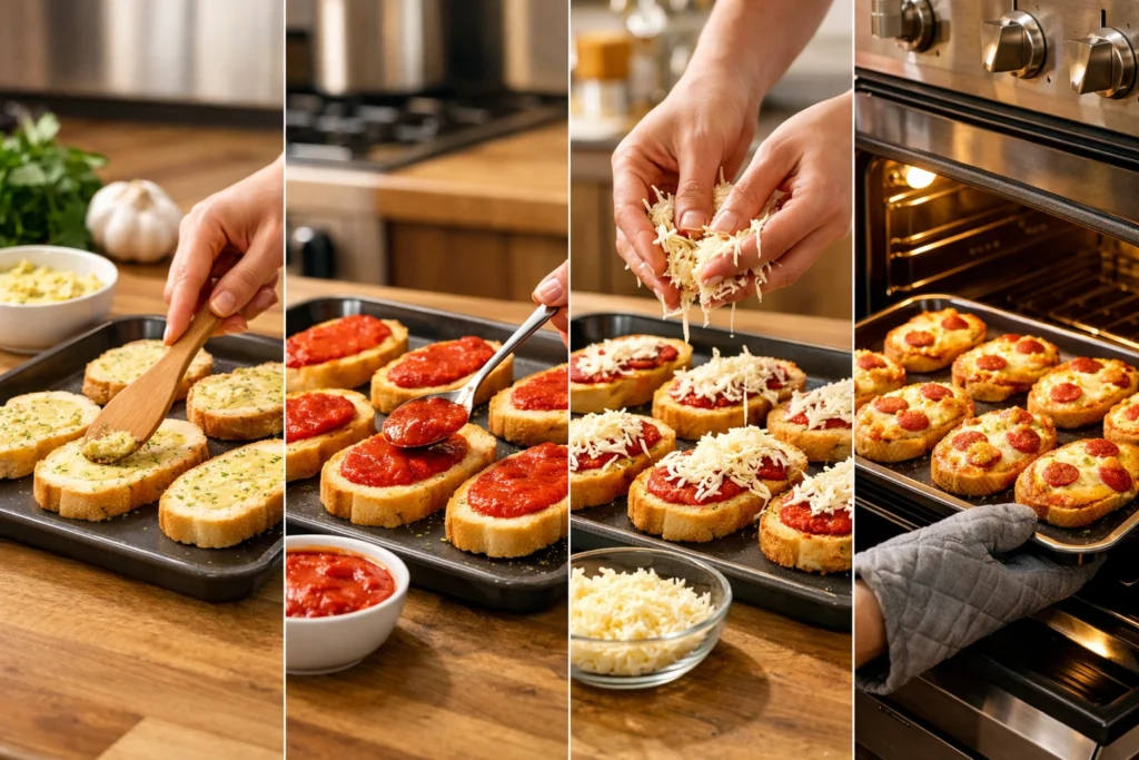 Step by Step Recipe for Mini Garlic Toast Pizzas in the Oven