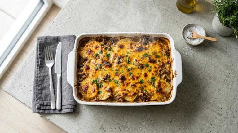 easy ground beef and potato budget dinner casserole