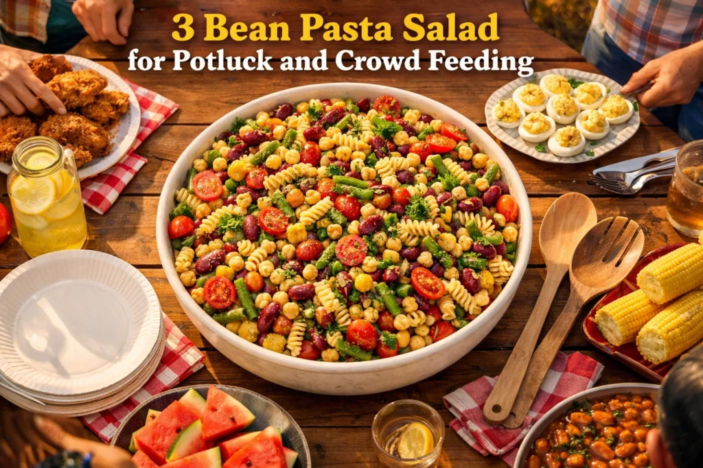 3 Bean Pasta Salad for Potluck and Crowd Feeding