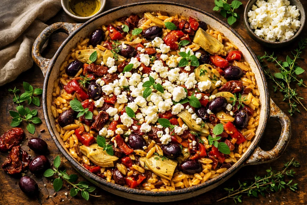 11. Mediterranean One Pot Vegetable Orzo Recipe Packed With Bold and Beautiful Flavors