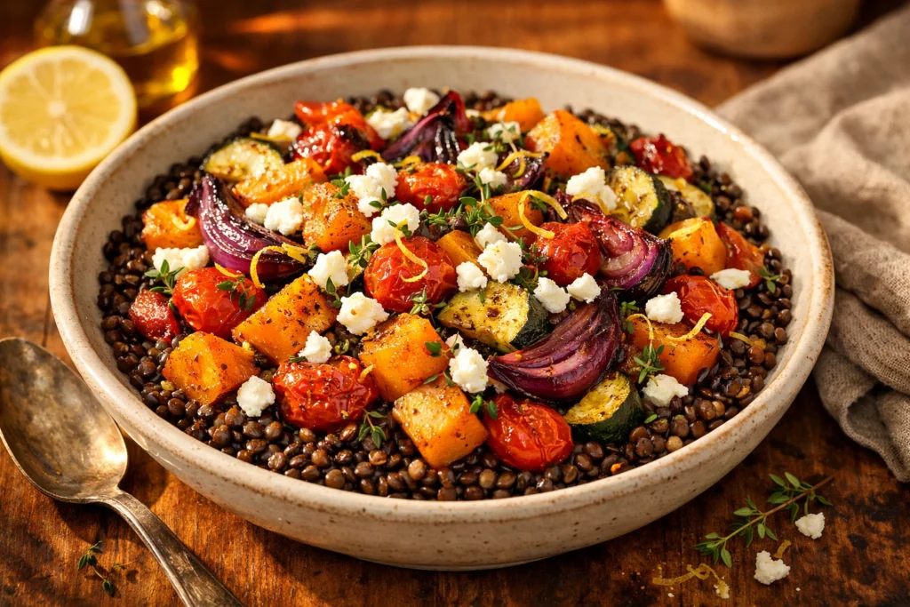 How to Make Chopped Lentil Salad With Roasted Vegetables and Lemon