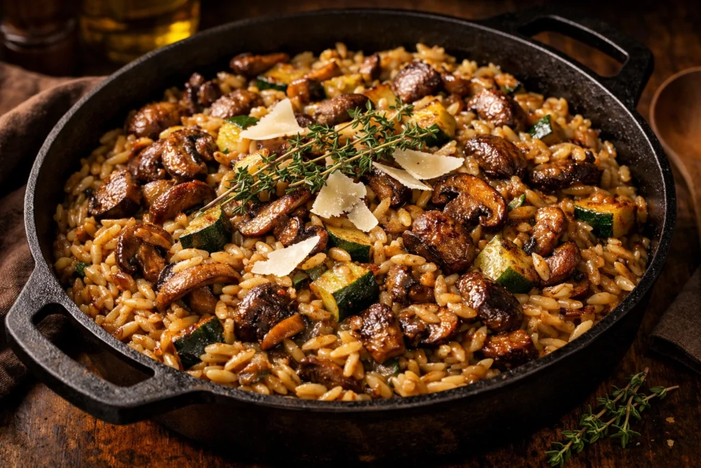 12. One Pot Vegetable Orzo With Mushrooms and Zucchini for a Hearty Satisfying Dinner