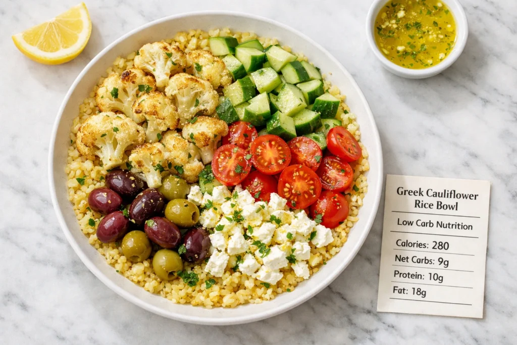 Greek Cauliflower Rice Bowl Recipe That Is Low Carb and Super Satisfying