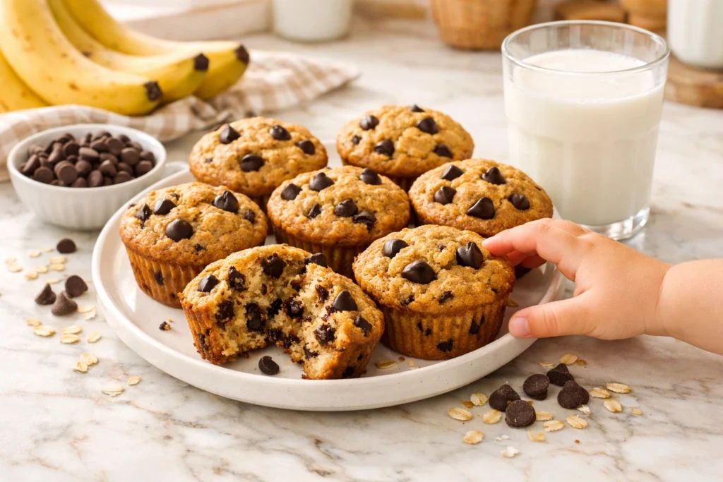 Healthy Banana Oat Muffins With Chocolate Chips That Kids Love