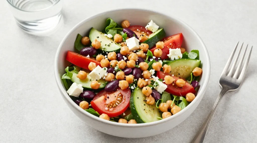 Greek Bean Salad With Chickpeas for a Protein Packed Crowd Pleaser
