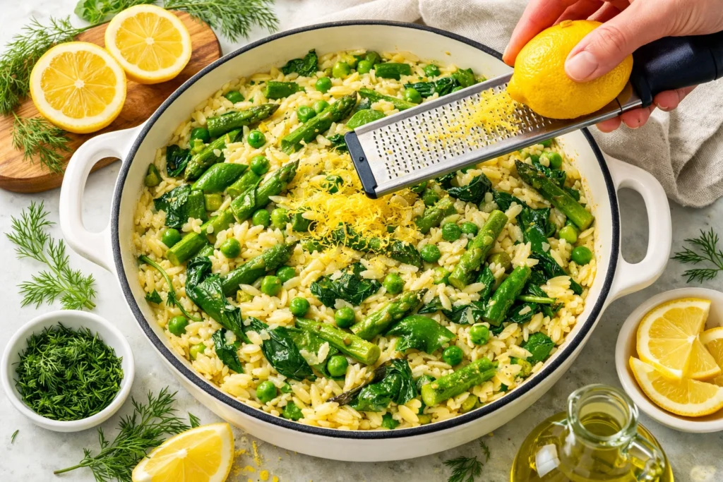 7. One Pot Lemon Vegetable Orzo Recipe That Is Bright Fresh and Absolutely Irresistible