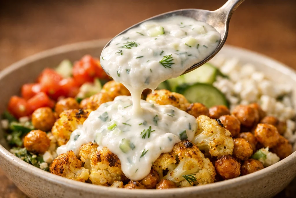 Greek Cauliflower Bowl With Tzatziki That Tastes Like a Mediterranean Vacation