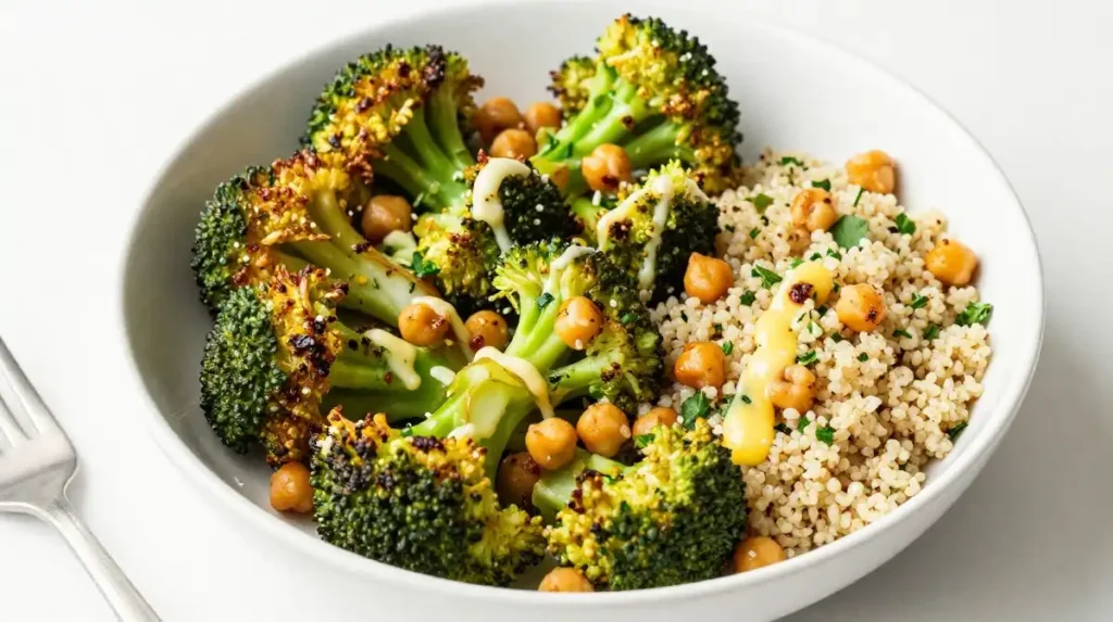 9. Roasted Broccoli Salad With Chickpeas and Quinoa for a Complete Protein Packed Lunch