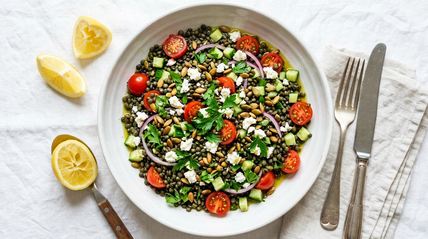 chopped lentil salad lemon dressing