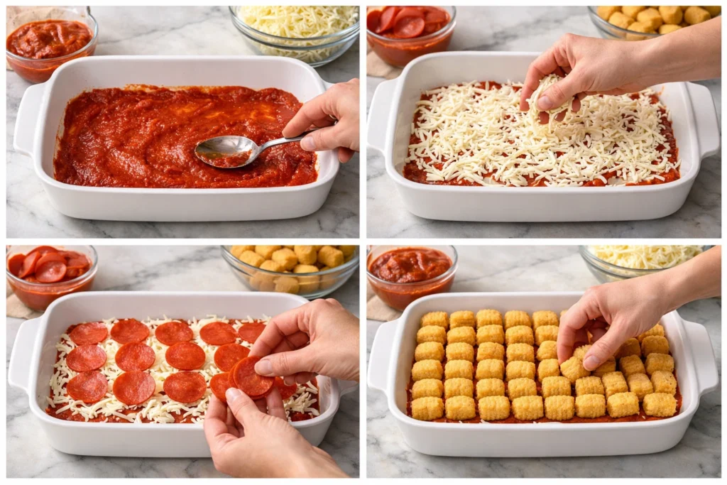 How to Make Pepperoni Pizza Tater Tot Dinner Step by Step