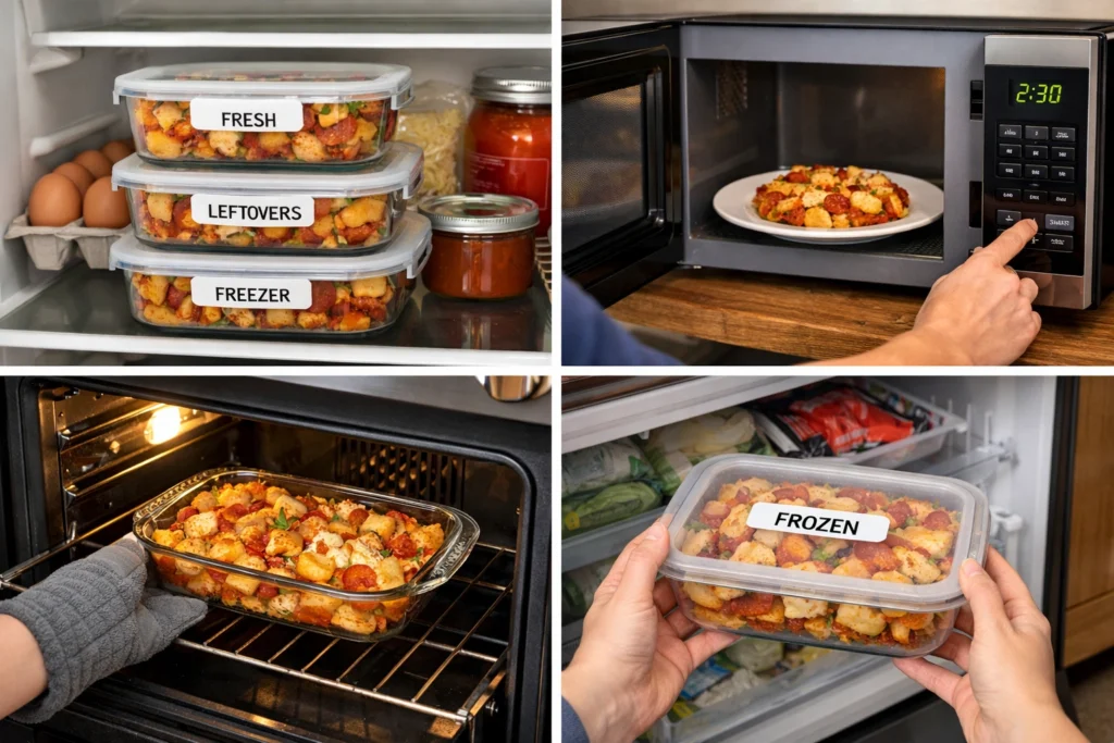 How to Store Reheat and Freeze Tater Tot Pizza Casserole