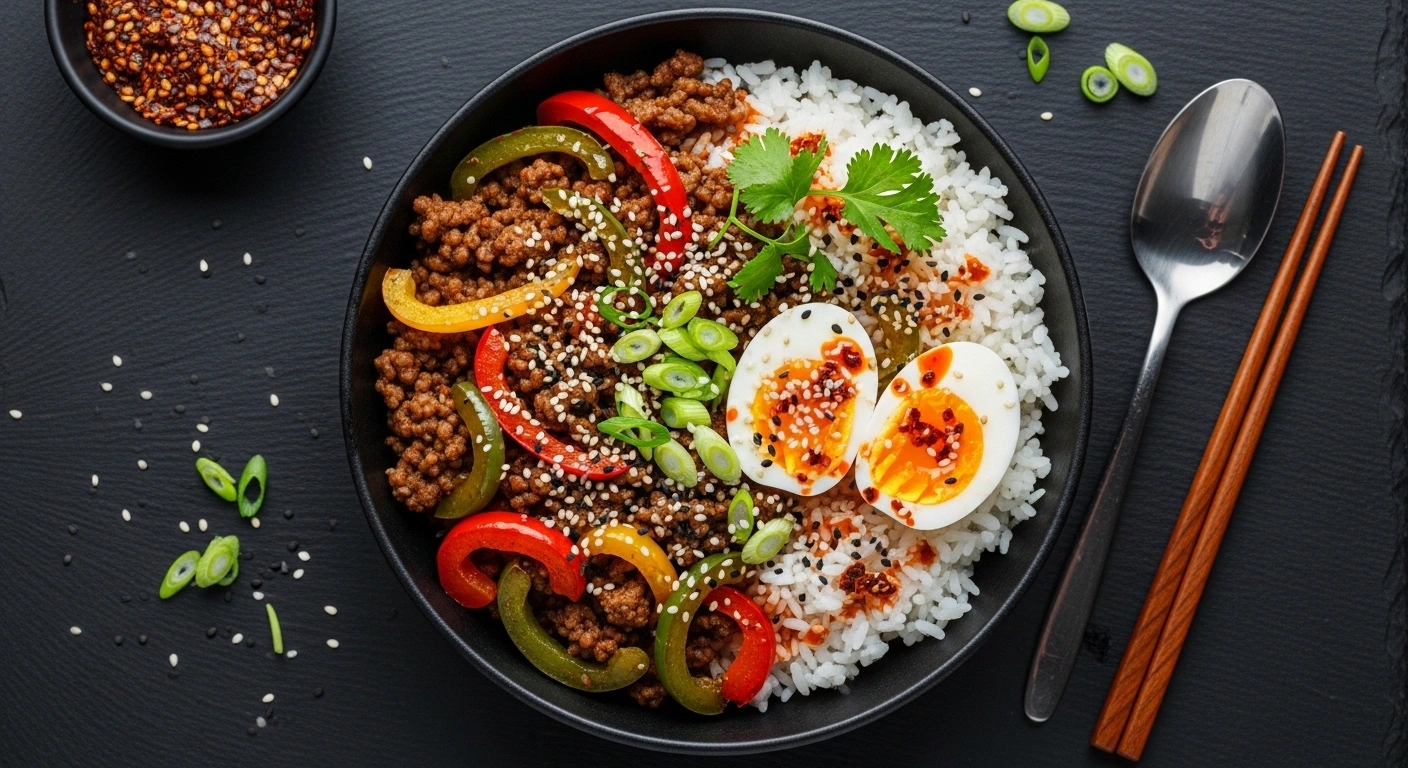 ground beef pepper rice bowls