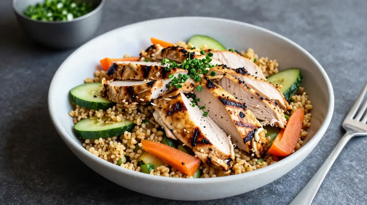 Bulgur Salad With Grilled Chicken for a High Protein Power Bowl
