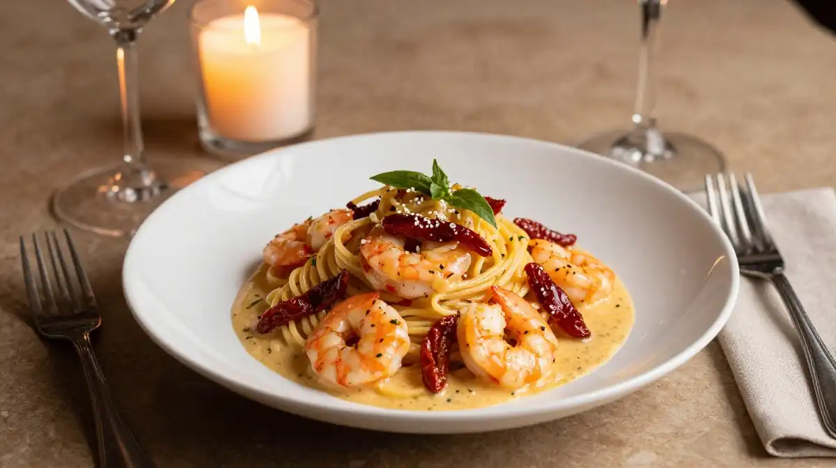 10. Sun Dried Tomato Pasta With Shrimp for an Elegant Dinner