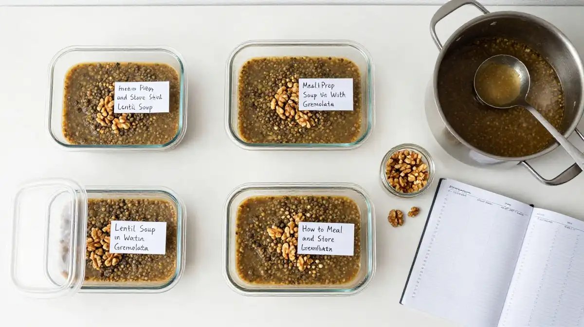 How to Meal Prep and Store Lentil Soup With Walnut Gremolata