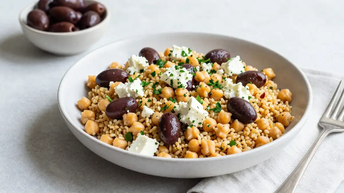 Bulgur Salad With Chickpeas Feta and Kalamata Olives