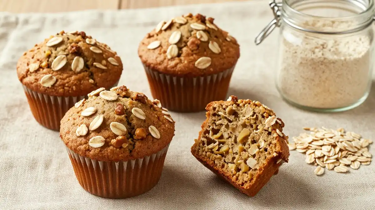 Healthy Banana Nut Muffins With Oats for Extra Fiber and Heartier Texture