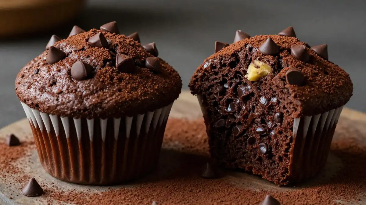 6. Double Chocolate Banana Muffins With Cocoa Powder and Chocolate Chips