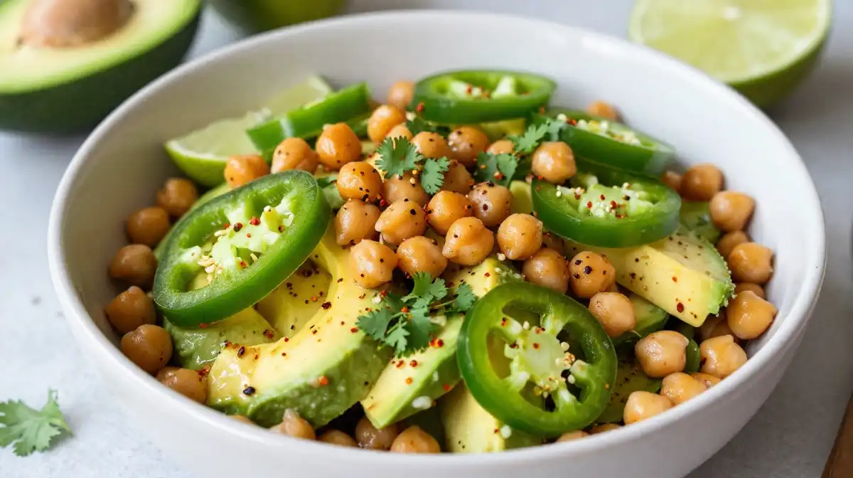 Spicy Chickpea Avocado Salad With Jalapeño Lime and Fresh Cilantro