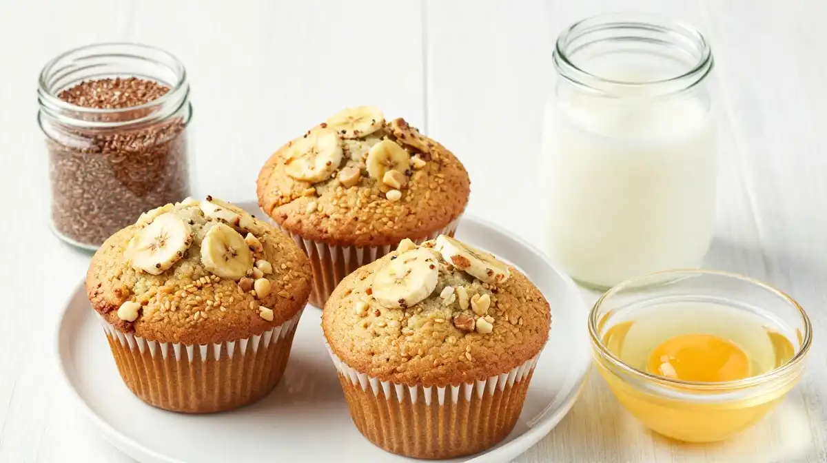 Vegan Healthy Banana Nut Muffins With Flaxseed and Coconut Oil