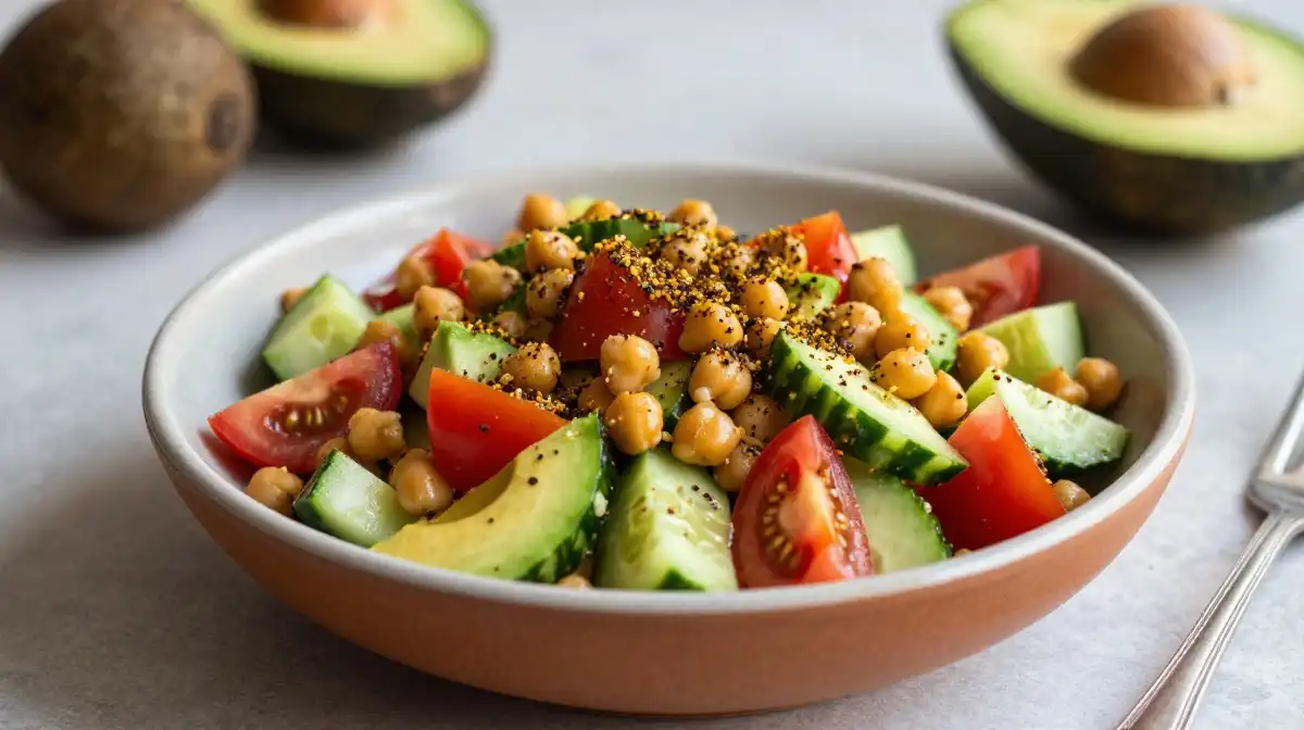 Chickpea Avocado Salad With Cucumber Tomato and Za'atar for Middle Eastern Flair