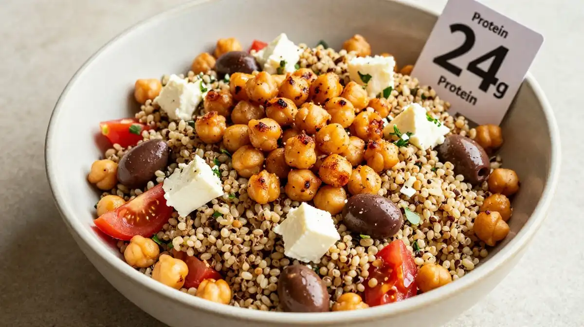 Greek Quinoa Salad With Chickpeas for a High Protein Crowd Pleaser