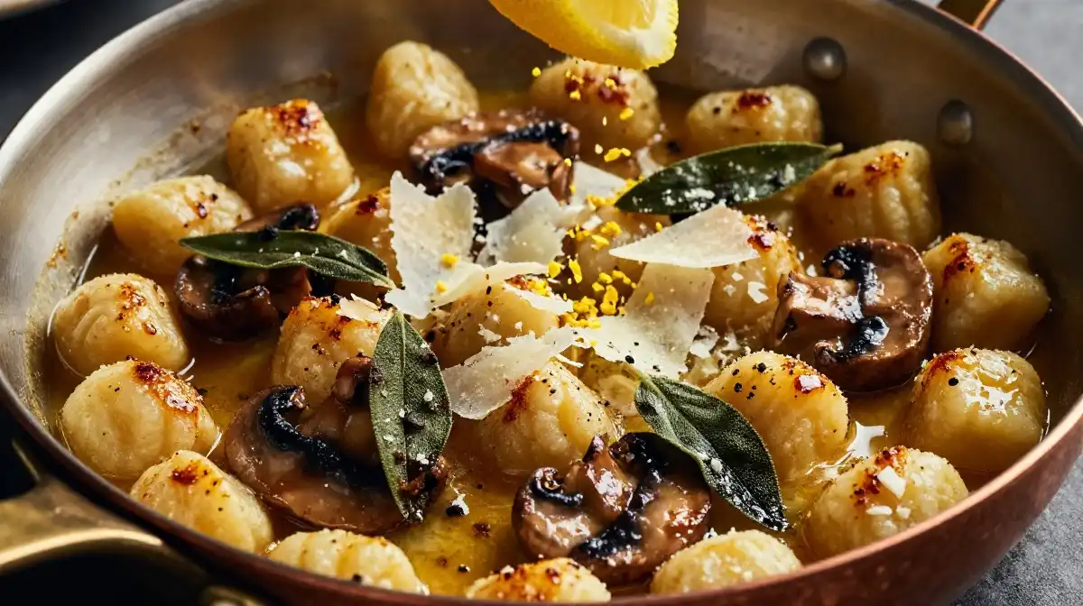 Mushroom Gnocchi Skillet With Browned Butter Sage and Parmesan