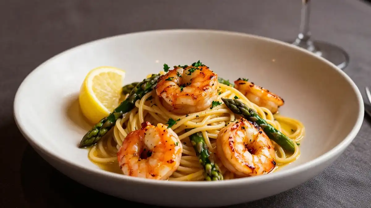 Asparagus Pasta With Shrimp and White Wine for an Elegant Dinner