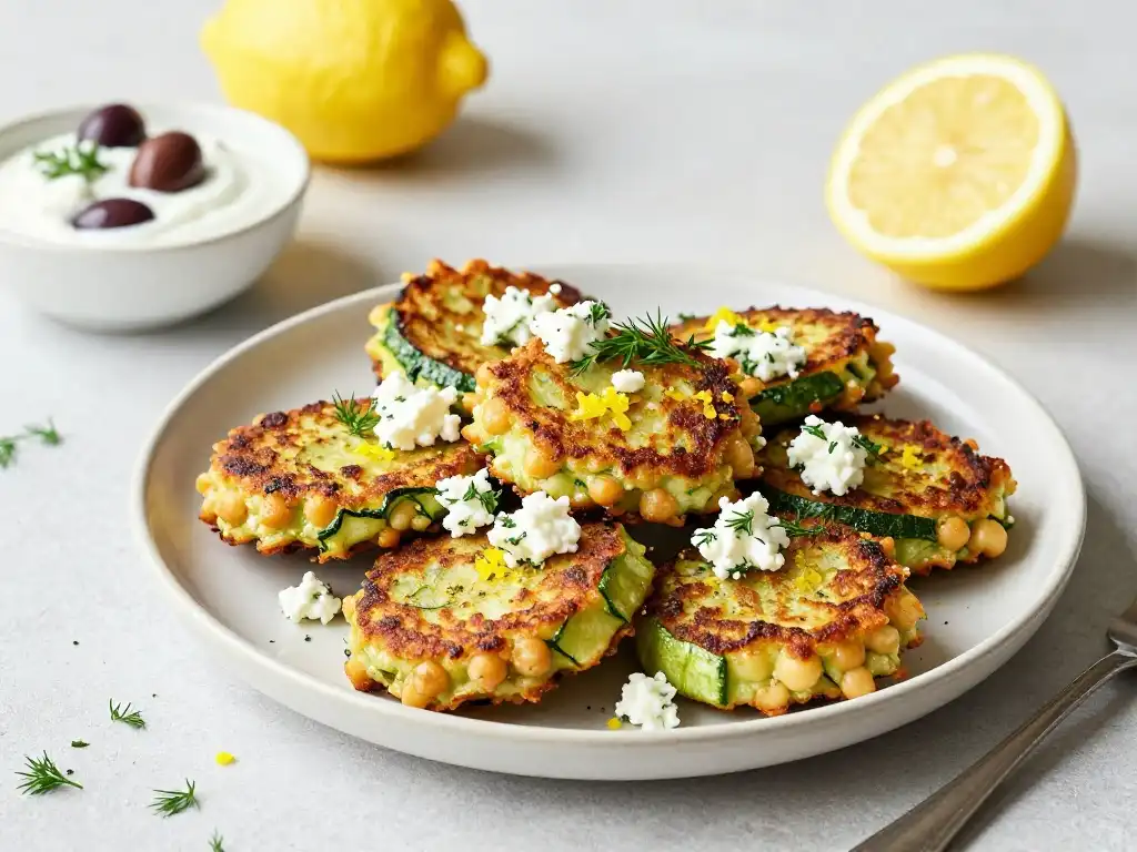 Chickpea Zucchini Fritters With Feta Dill and Lemon for Mediterranean Magic