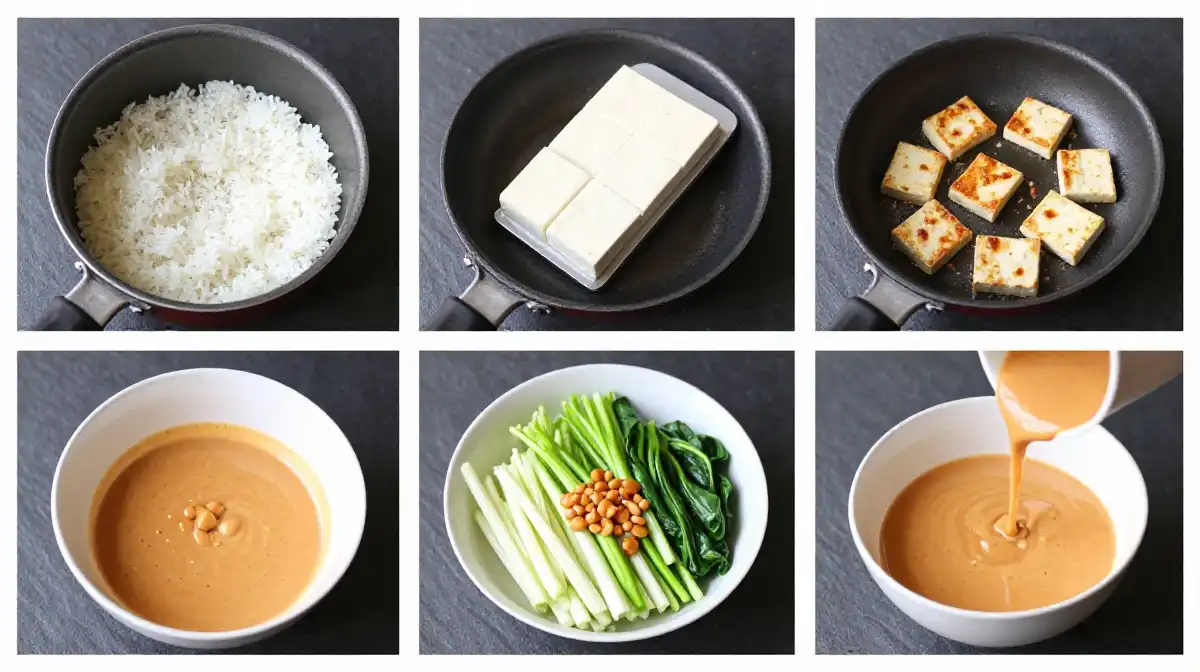 How to Make Easy Tofu Rice Bowl With Peanut Sauce Step by Step
