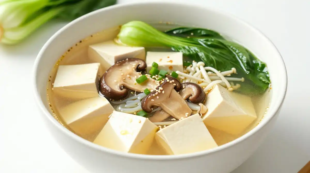 How to Make Vegan Tofu Soup With Mushrooms and Bok Choy
