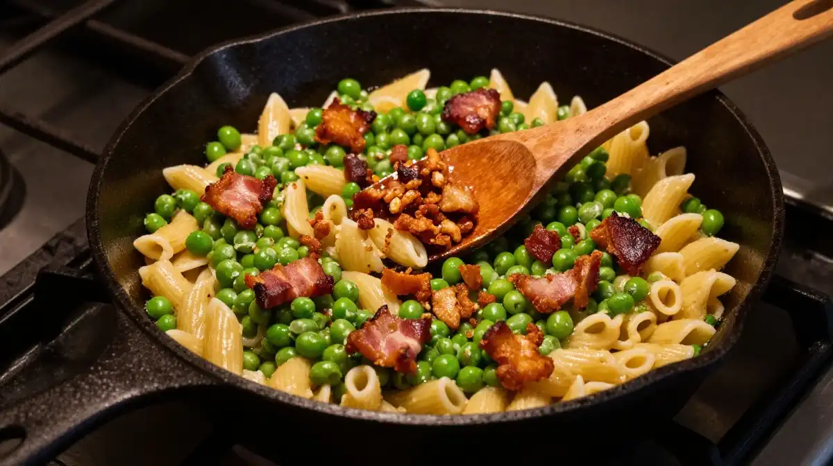 How to Make Pasta and Peas With Pancetta or Bacon for Extra Flavor