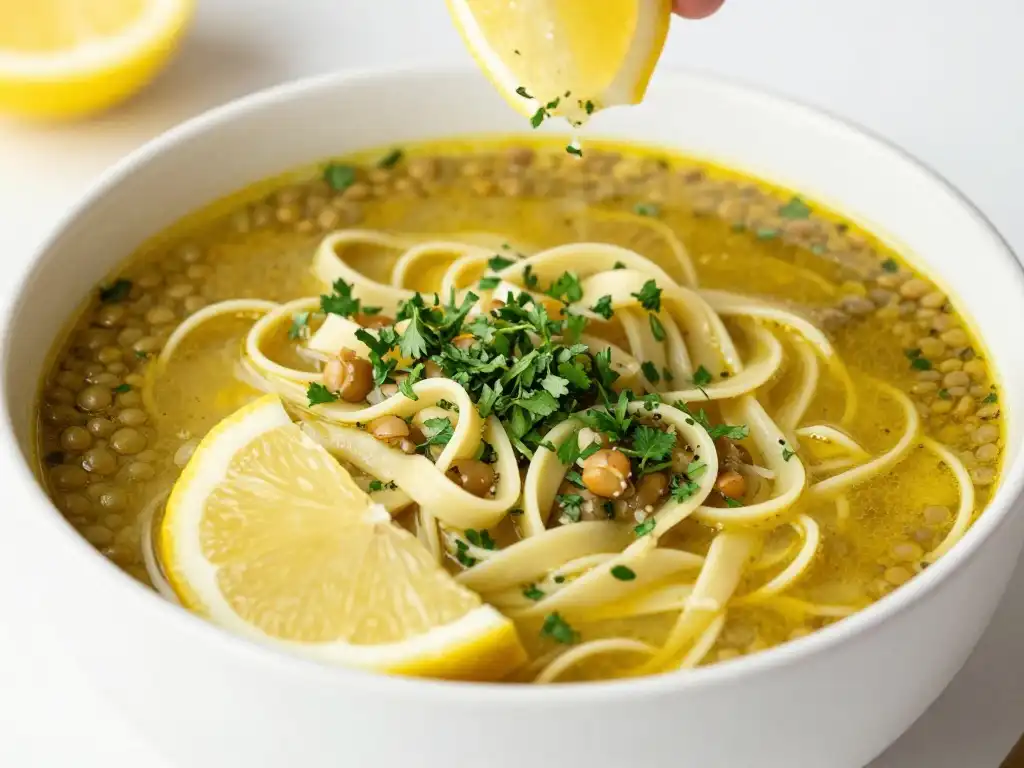 How to Make Vegan Lentil Noodle Soup With Lemon and Fresh Herbs