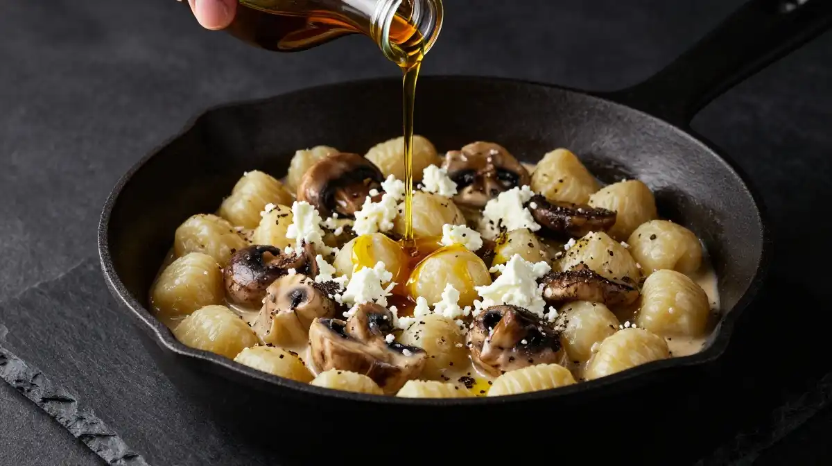 Mushroom Gnocchi Skillet With Truffle Oil and Goat Cheese for Luxury