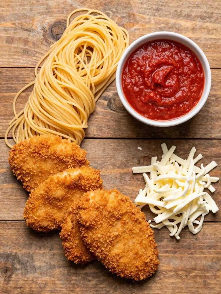 Ingredients-Needed-for-Chicken-Parmesan-Baked-Spaghetti