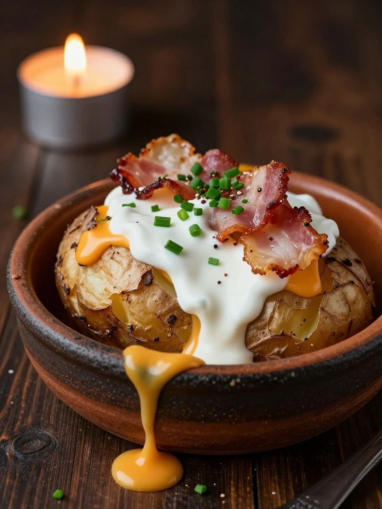 Loaded-Baked-Potatoes-with-Sour-Cream-and-Bacon