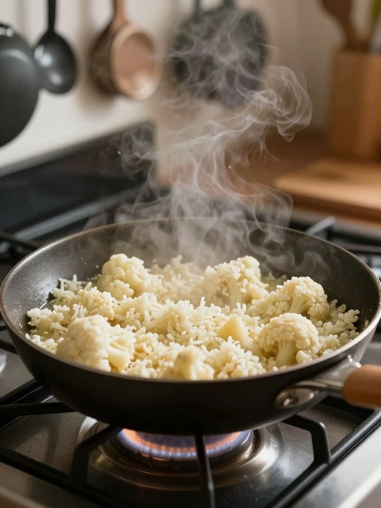 Making Cheesy Cauliflower Rice on the Stovetop