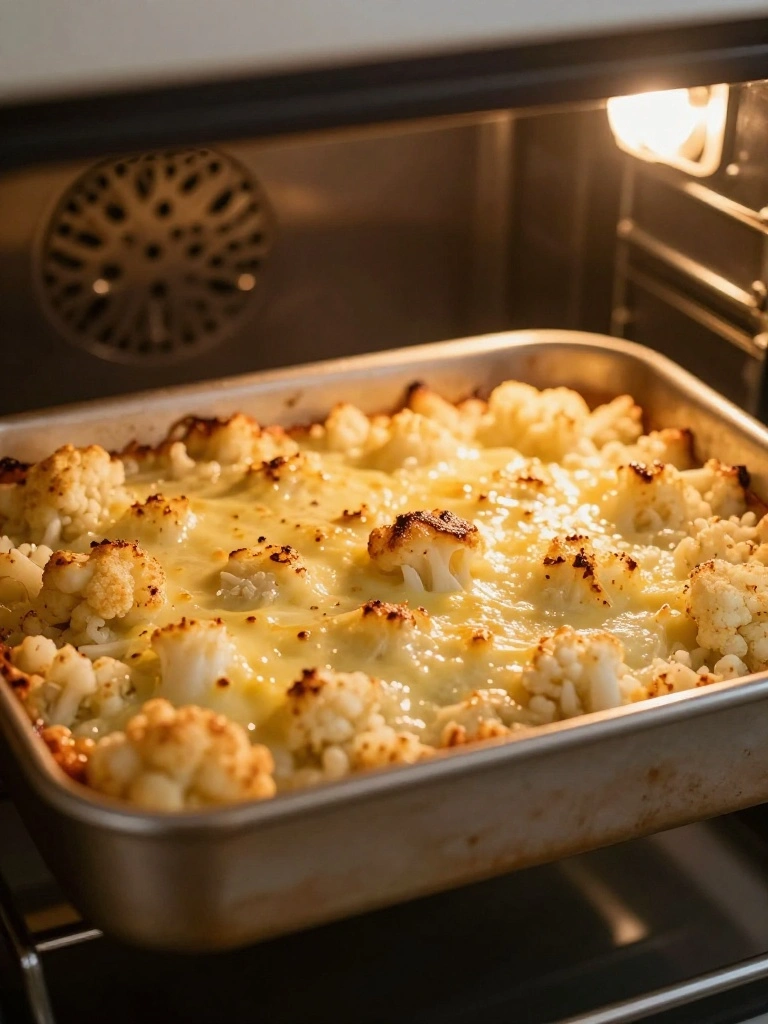 Making Cheesy Cauliflower Rice in the Oven