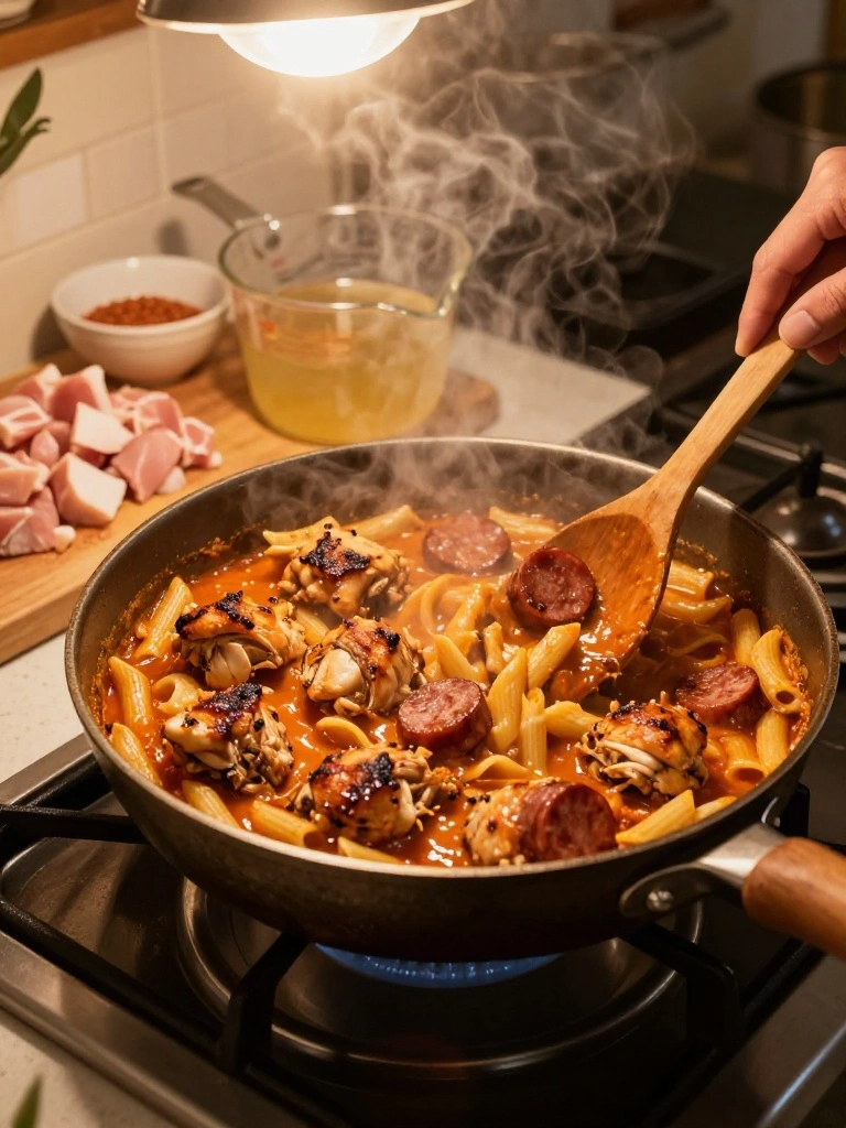 One-Pot Cajun Sausage Pasta with Shrimp Variation